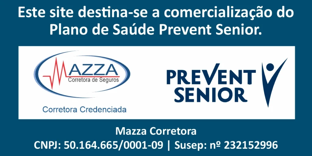 Banner da Mazza Corretora de Seguros autorizada Prevent Senior destacando o CNPJ e registro SUSEP para venda de planos de saúde no RJ.